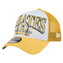 Pittsburgh Pirates Distressed 9FORTY A-Frame Adjustable Trucker Hat White/Gold | New Era