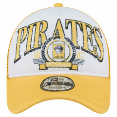 Pittsburgh Pirates Distressed 9FORTY A-Frame Adjustable Trucker Hat White/Gold | New Era