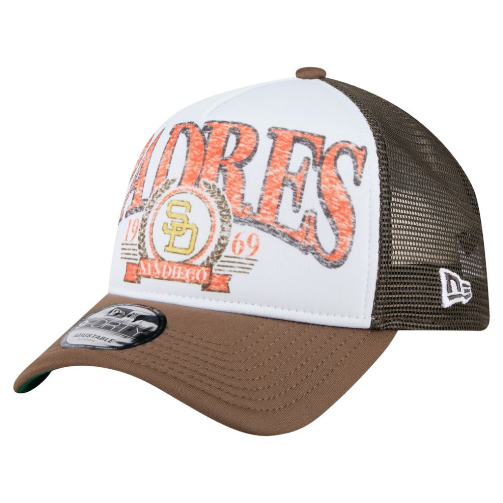 San Diego Padres Distressed 9FORTY A-Frame Adjustable Trucker Hat Brown | New Era
