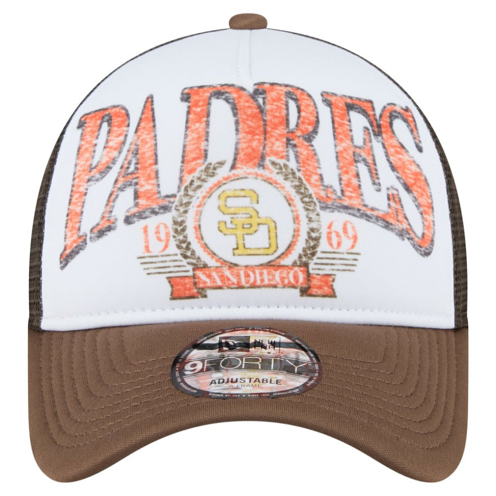 San Diego Padres Distressed 9FORTY A-Frame Adjustable Trucker Hat Brown | New Era