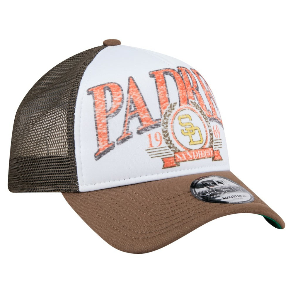 San Diego Padres Distressed 9FORTY A-Frame Adjustable Trucker Hat Brown | New Era