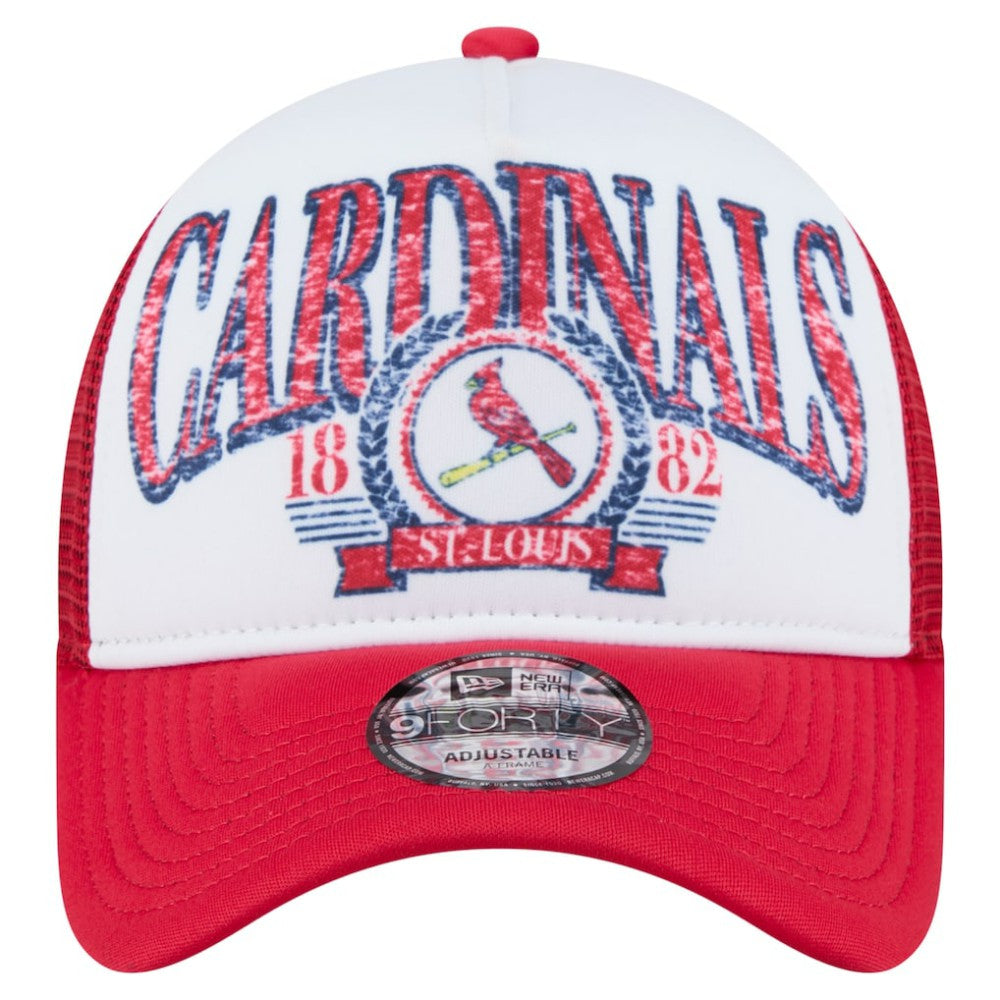 St. Louis Cardinals Distressed 9FORTY A-Frame Adjustable Trucker Hat White | New Era