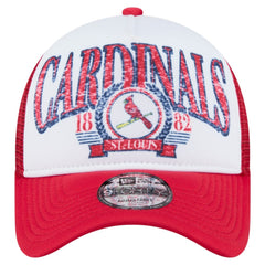 St. Louis Cardinals Distressed 9FORTY A-Frame Adjustable Trucker Hat White | New Era