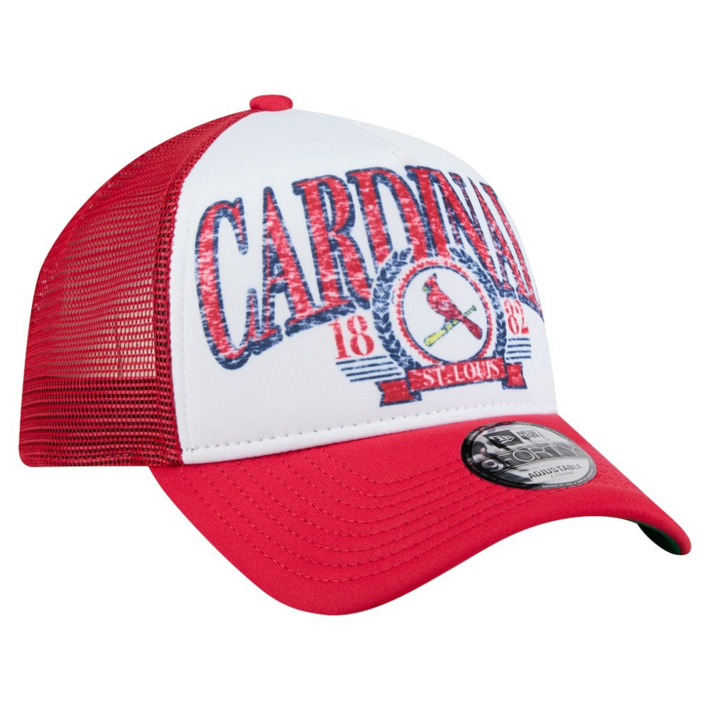 St. Louis Cardinals Distressed 9FORTY A-Frame Adjustable Trucker Hat White | New Era