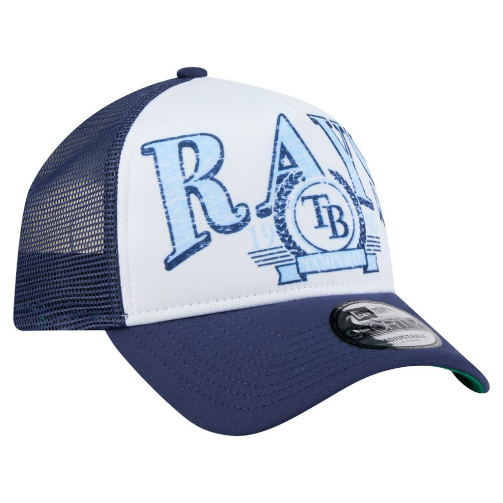 Tampa Bay Rays Distressed 9FORTY A-Frame Adjustable Trucker Hat Navy | New Era
