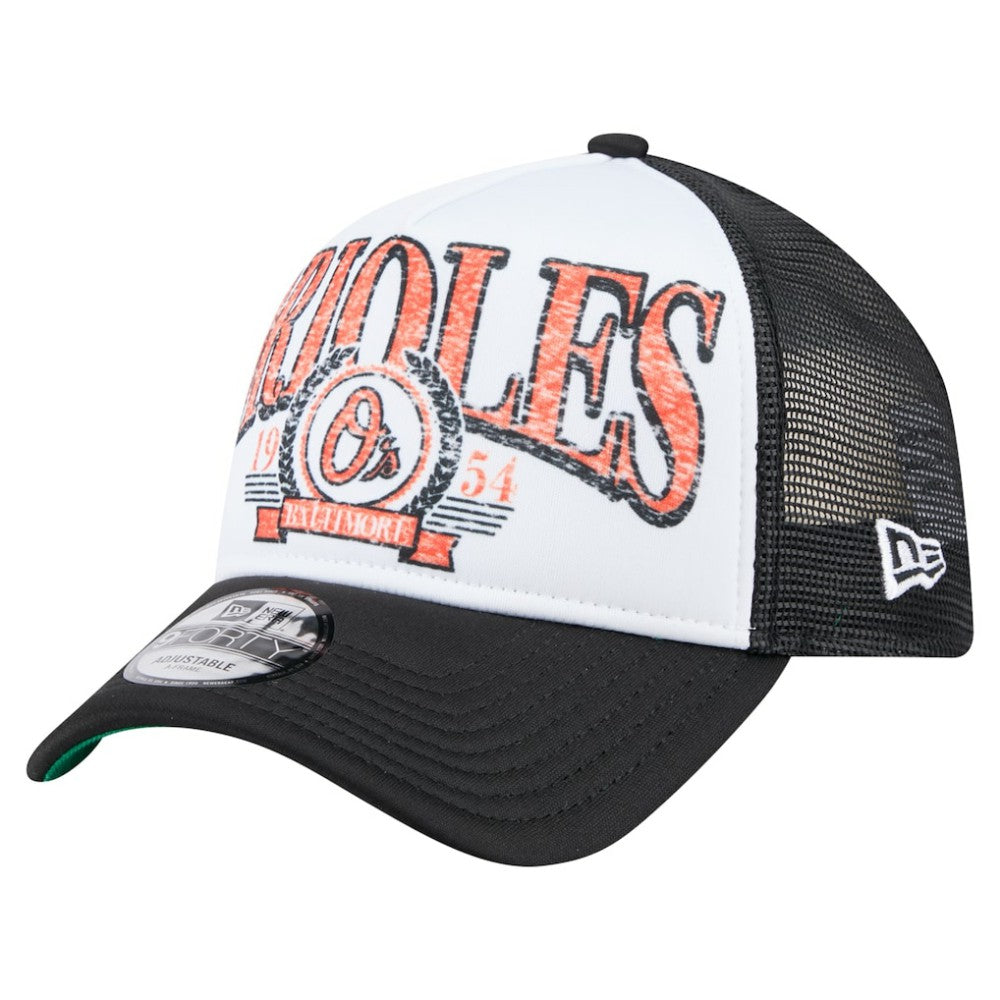 Baltimore Orioles Distressed 9FORTY A-Frame Adjustable Trucker Hat Black | New Era