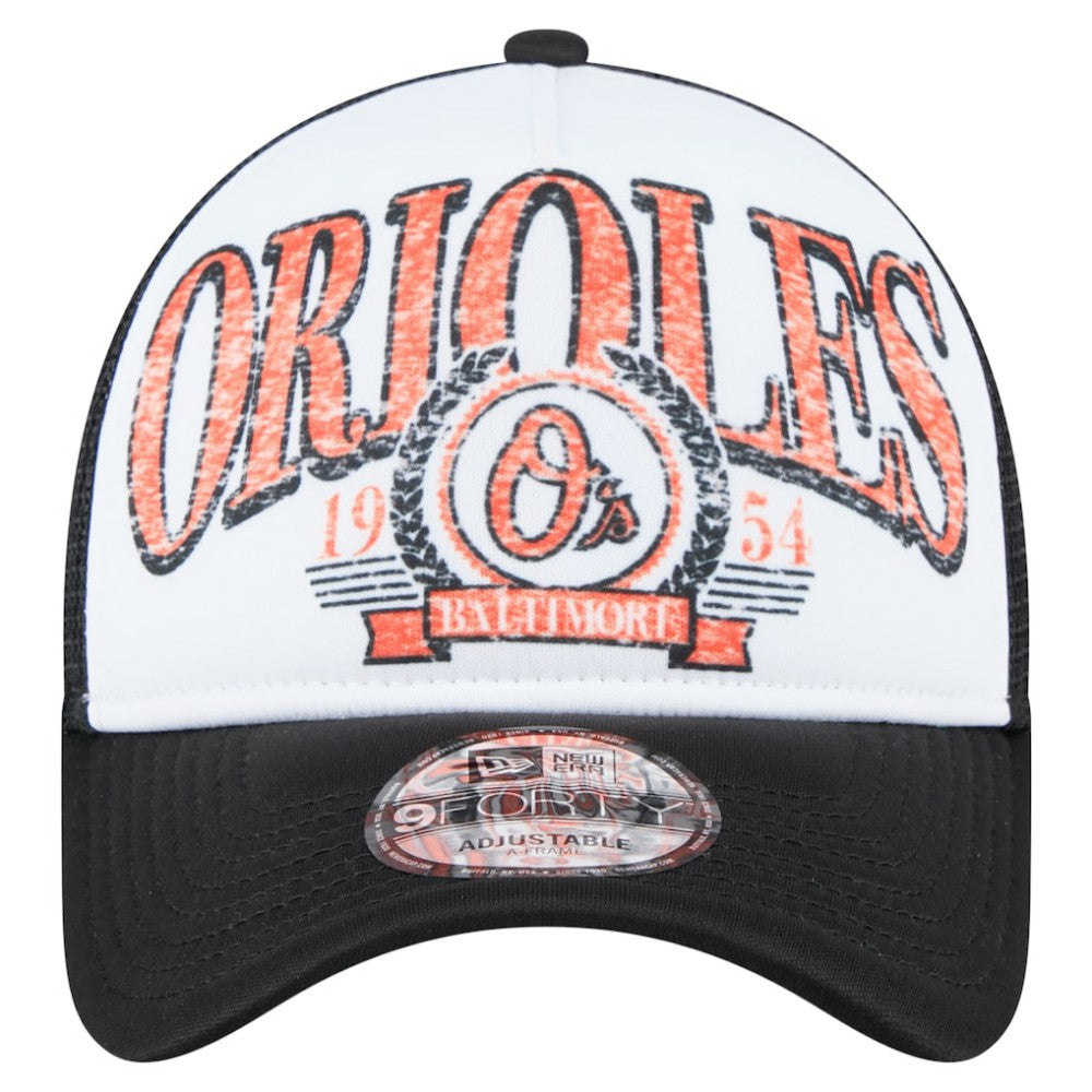Baltimore Orioles Distressed 9FORTY A-Frame Adjustable Trucker Hat Black | New Era