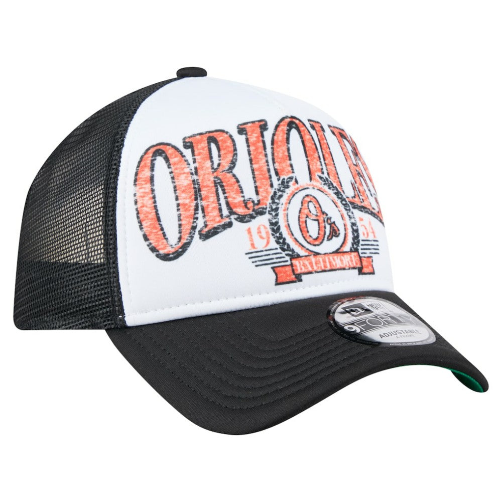 Baltimore Orioles Distressed 9FORTY A-Frame Adjustable Trucker Hat Black | New Era