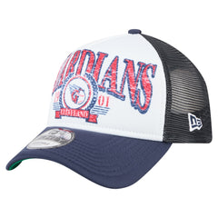 Cleveland Guardians Distressed 9FORTY A-Frame Adjustable Trucker Hat White/Navy | New Era