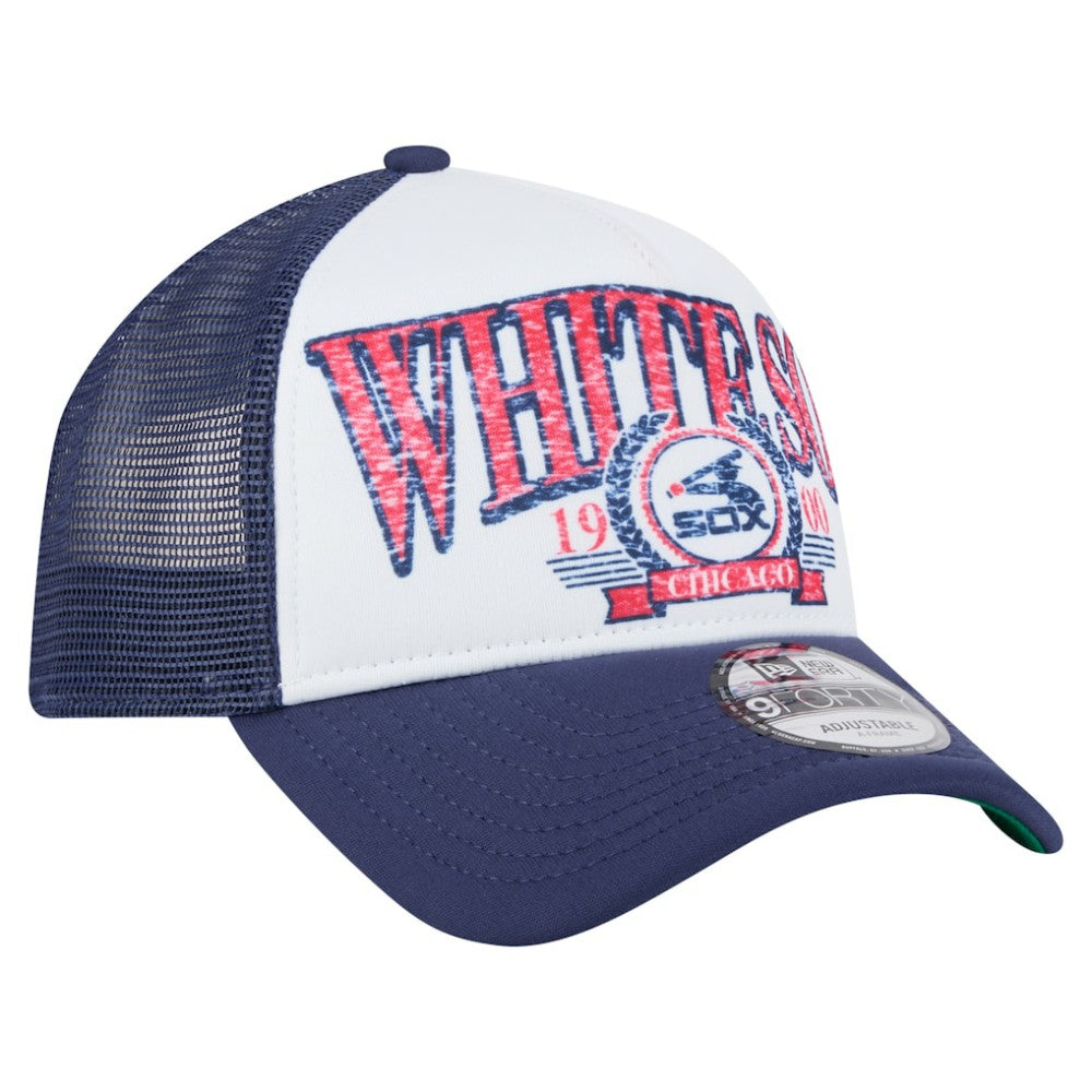 Chicago White Sox Distressed 9FORTY A-Frame Adjustable Trucker Hat White | New Era