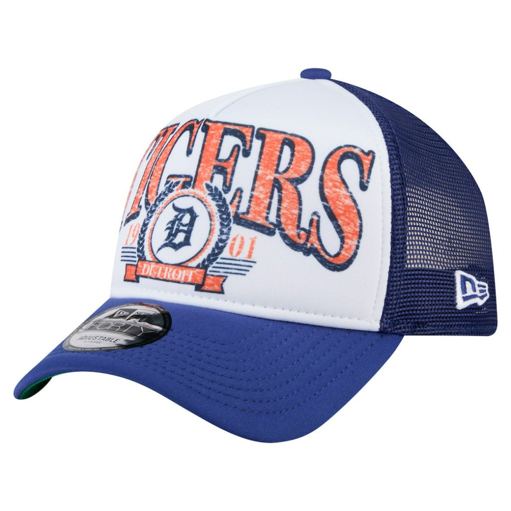 Detroit Tigers Distressed 9FORTY A-Frame Adjustable Trucker Hat White/Navy | New Era