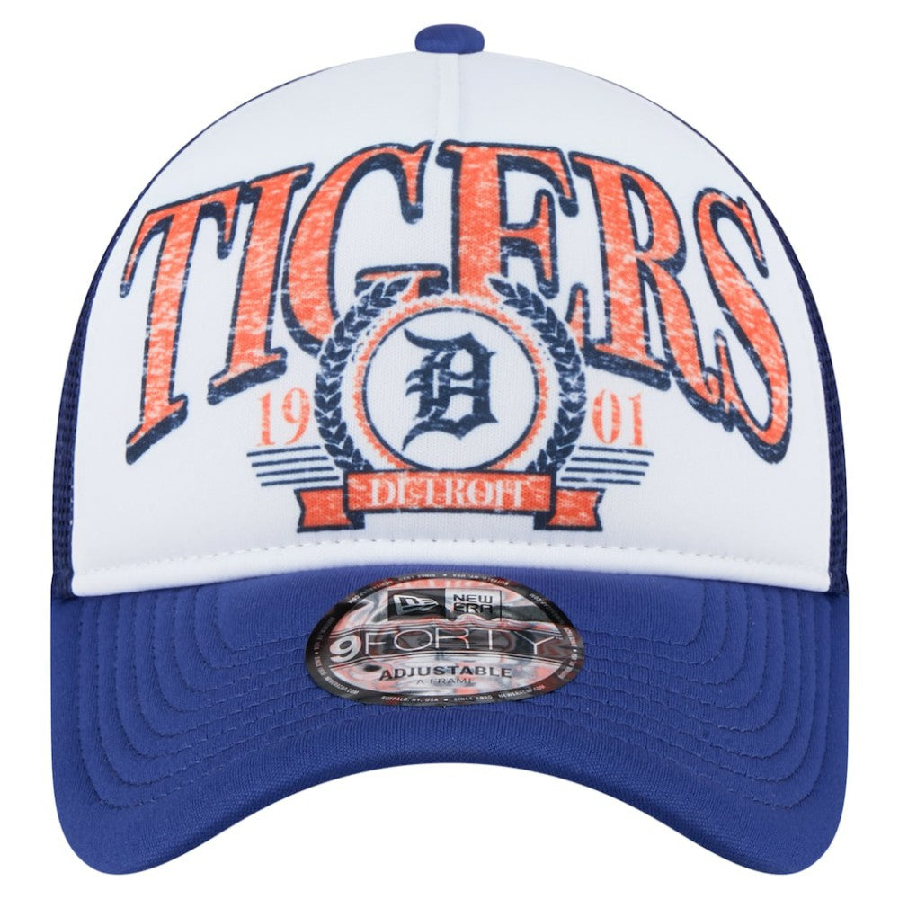 Detroit Tigers Distressed 9FORTY A-Frame Adjustable Trucker Hat White/Navy | New Era