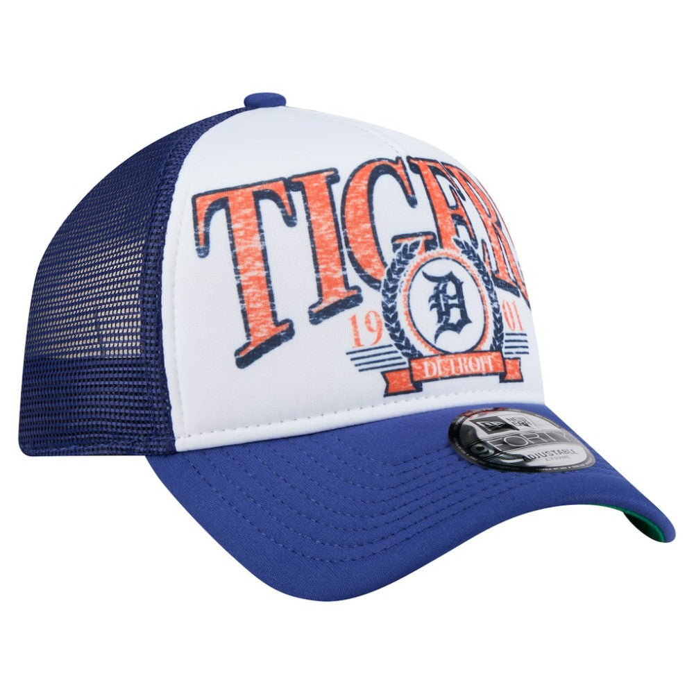 Detroit Tigers Distressed 9FORTY A-Frame Adjustable Trucker Hat White/Navy | New Era