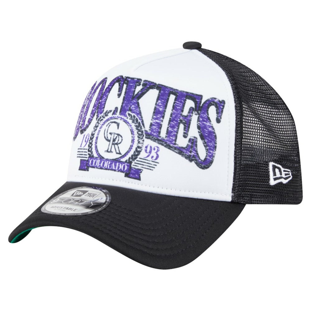 Colorado Rockies Distressed 9FORTY A-Frame Adjustable Trucker Hat Black | New Era