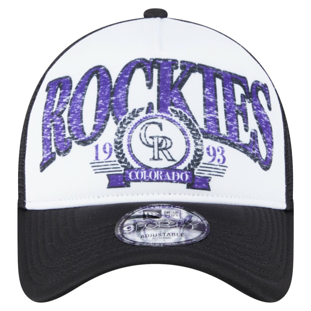 Colorado Rockies Distressed 9FORTY A-Frame Adjustable Trucker Hat Black | New Era