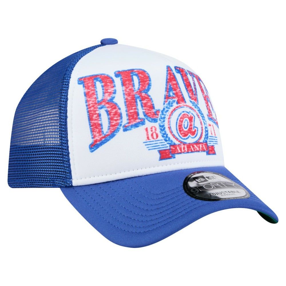 Atlanta Braves Trucker A-Frame 9FORTY Adjustable Hat White/Royal | New Era