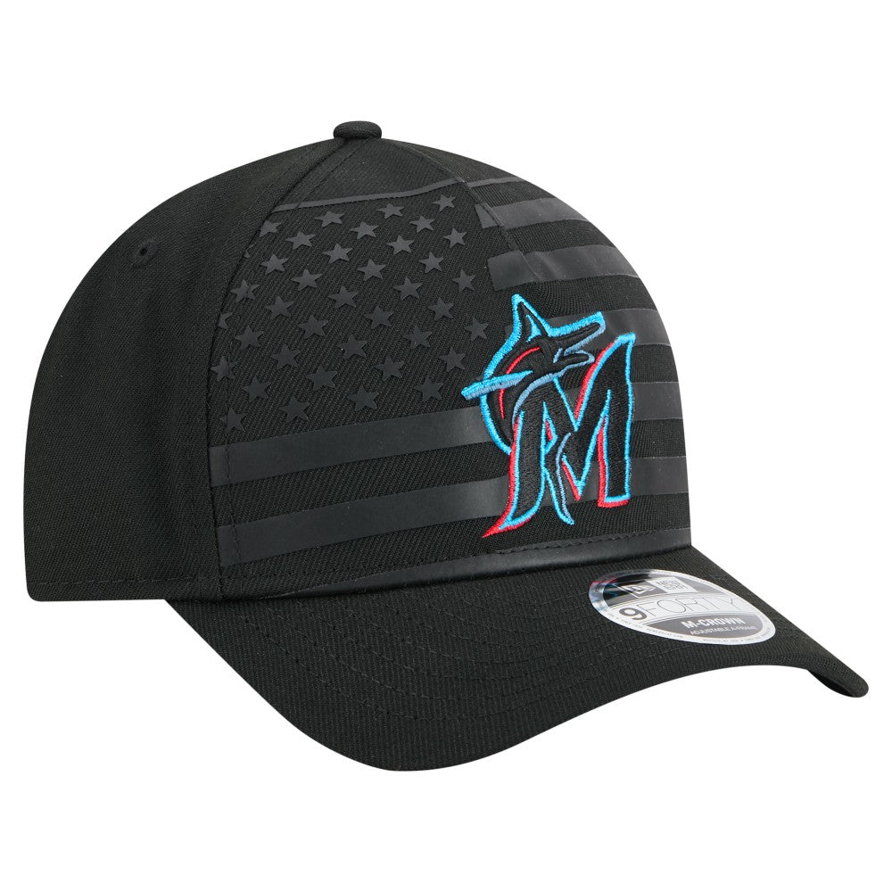 Miami Marlins American Flag 9FORTY M-Crown A-Frame Adjustable Hat Black | New Era