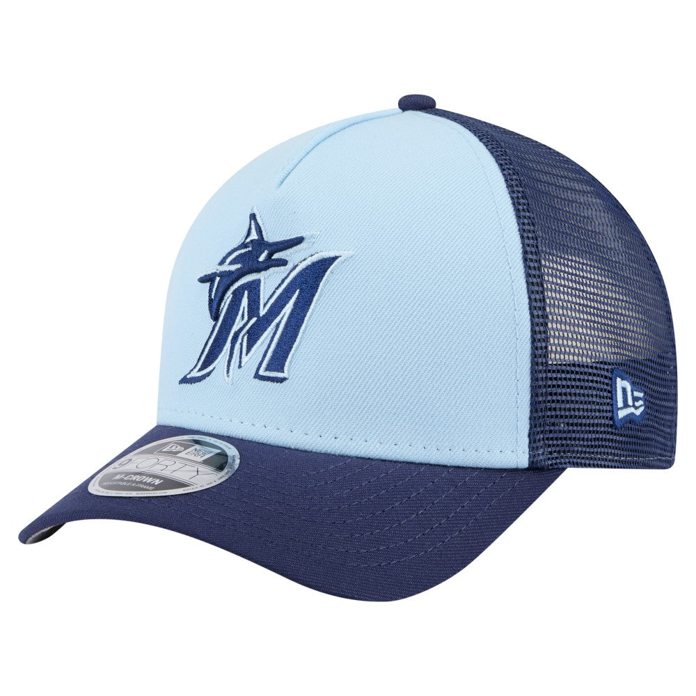 Miami Marlins 2-Tone Color Pack 9FORTY M-Crown A-Frame Adjustable Hat Light Blue/Navy | New Era