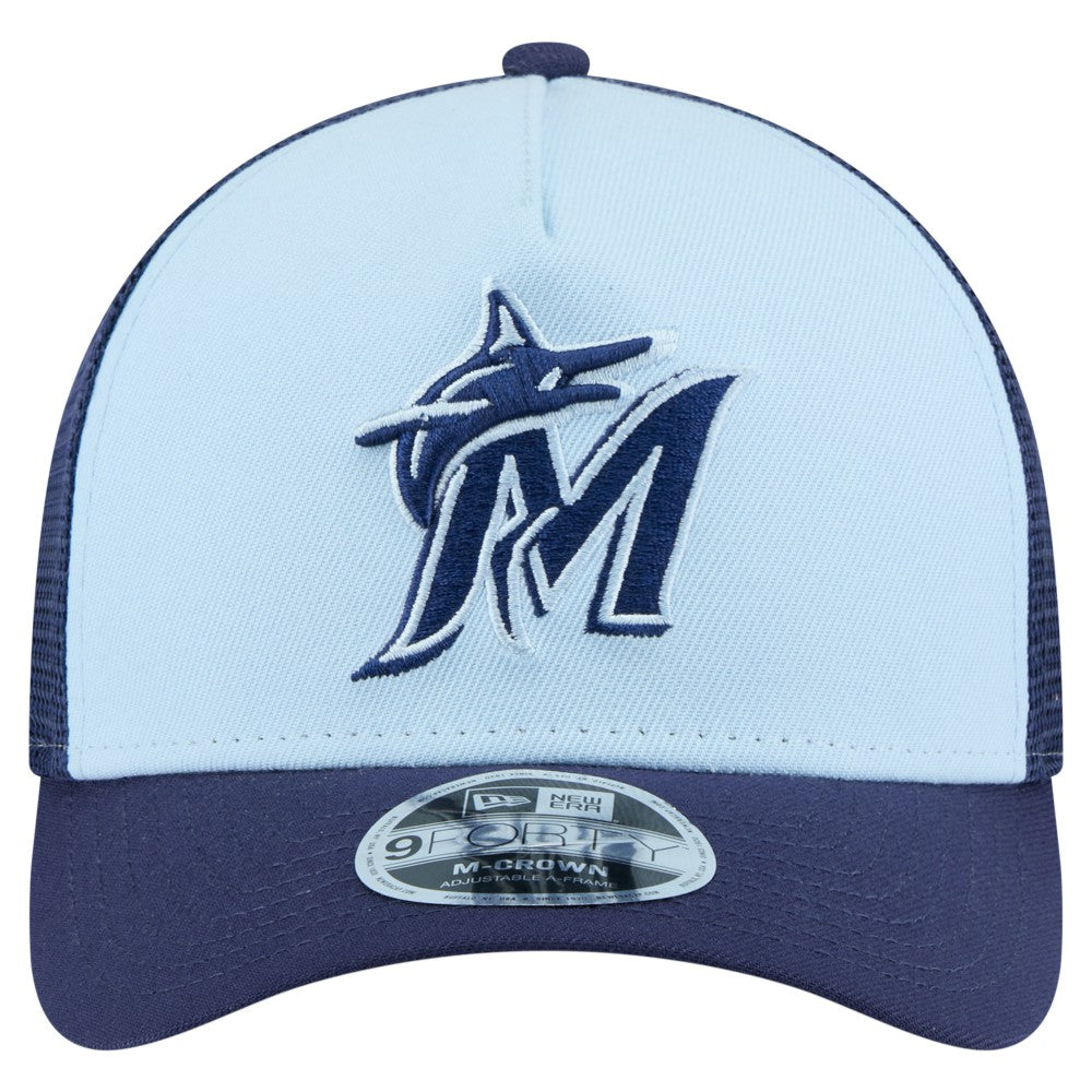 Miami Marlins 2-Tone Color Pack 9FORTY M-Crown A-Frame Adjustable Hat Light Blue/Navy | New Era