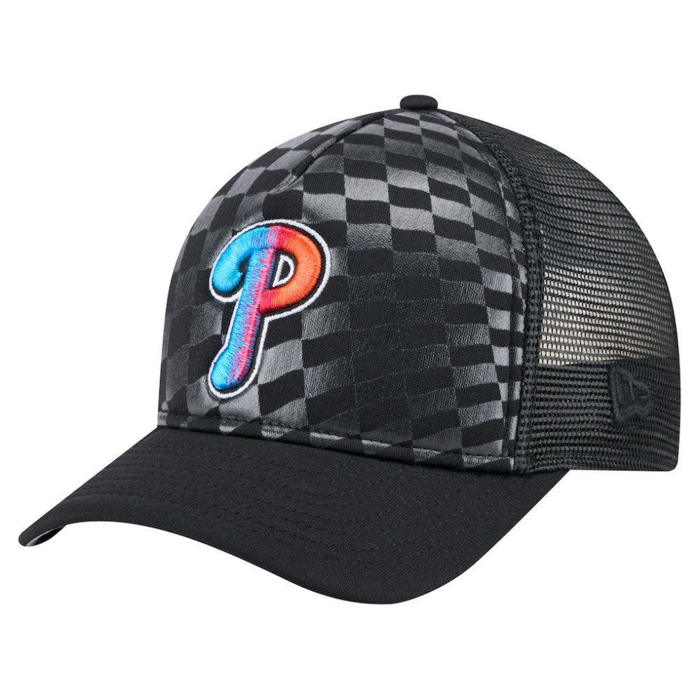 Philadelphia Phillies Gradient 9FORTY A-Frame M-Crown Trucker Adjustable Hat Black | New Era