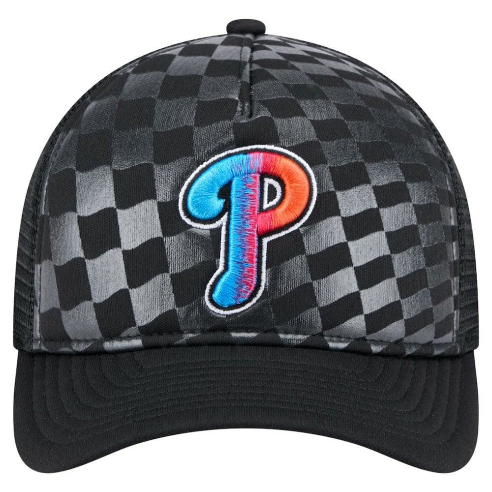 Philadelphia Phillies Gradient 9FORTY A-Frame M-Crown Trucker Adjustable Hat Black | New Era