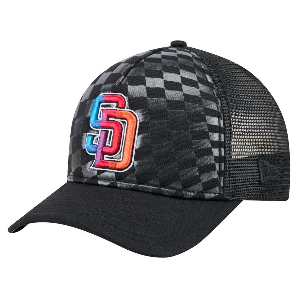 San Diego Padres Gradient 9FORTY A-Frame M-Crown Trucker Adjustable Hat Black | New Era