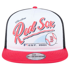 Boston Red Sox Retro Script Trucker 9FIFTY Snapback Hat White/Red | New Era