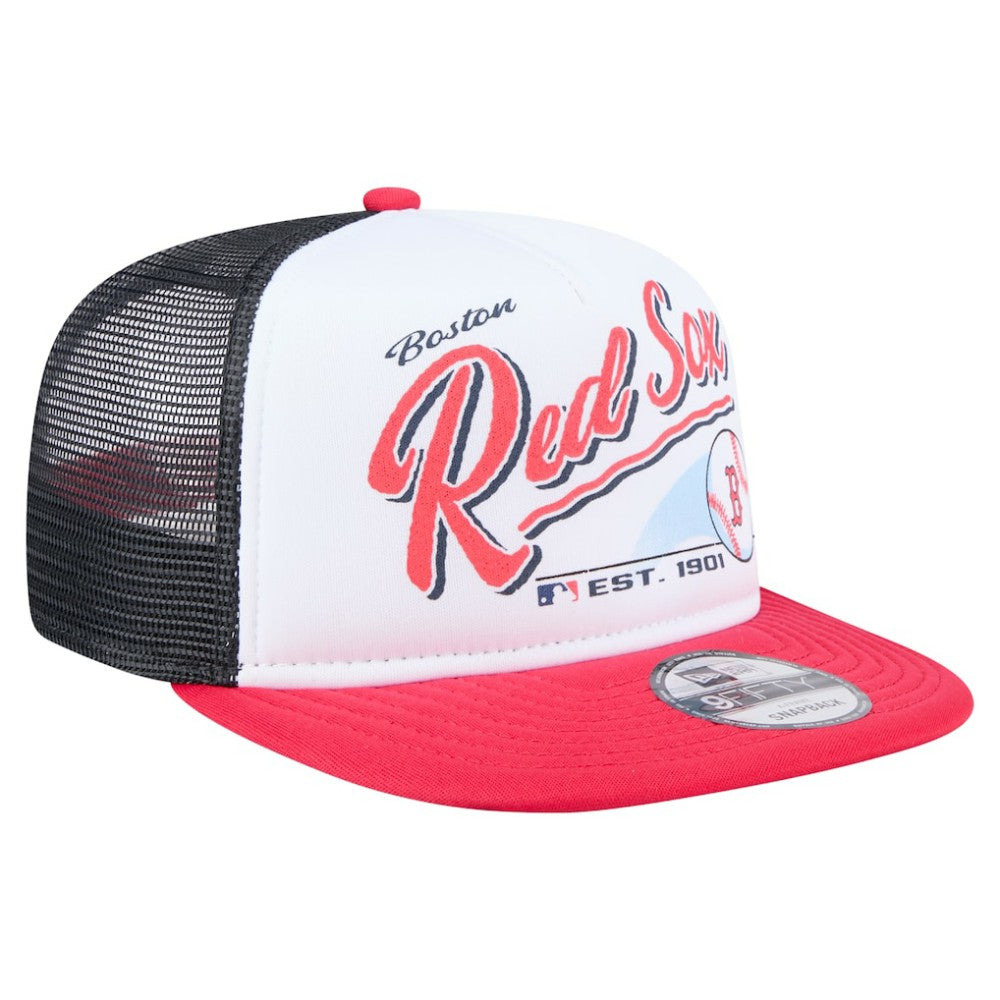 Boston Red Sox Retro Script Trucker 9FIFTY Snapback Hat White/Red | New Era