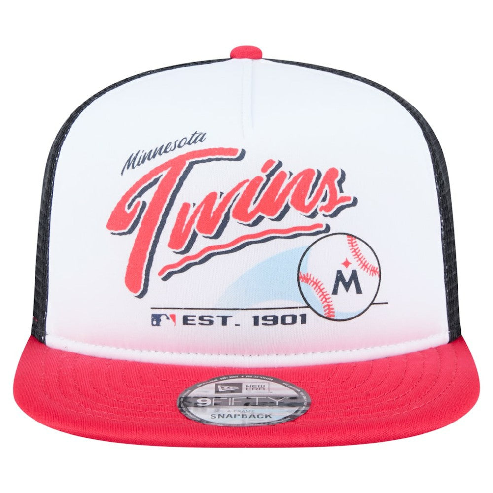 Minnesota Twins Retro Script Trucker 9FIFTY Snapback Hat White/Red | New Era