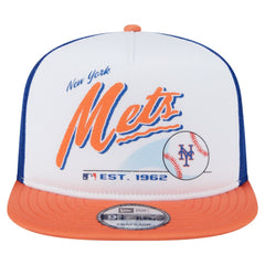 New York Mets Retro Script Trucker 9FIFTY Snapback Hat White/Orange | New Era