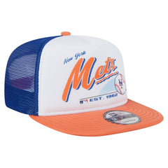 New York Mets Retro Script Trucker 9FIFTY Snapback Hat White/Orange | New Era