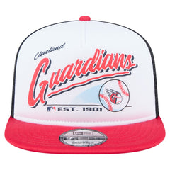 Cleveland Guardians Retro Script Trucker 9FIFTY Snapback Hat White/Red | New Era