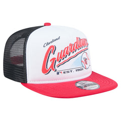Cleveland Guardians Retro Script Trucker 9FIFTY Snapback Hat White/Red | New Era
