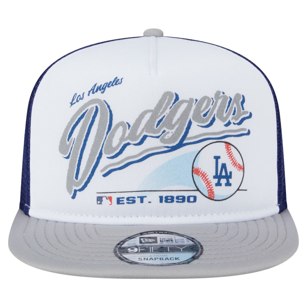Los Angeles Dodgers Retro Script Trucker 9FIFTY Snapback Hat White/Gray | New Era