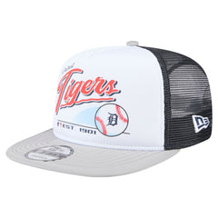 Detroit Tigers Retro Script Trucker 9FIFTY Snapback Hat White/Gray | New Era