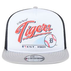 Detroit Tigers Retro Script Trucker 9FIFTY Snapback Hat White/Gray | New Era