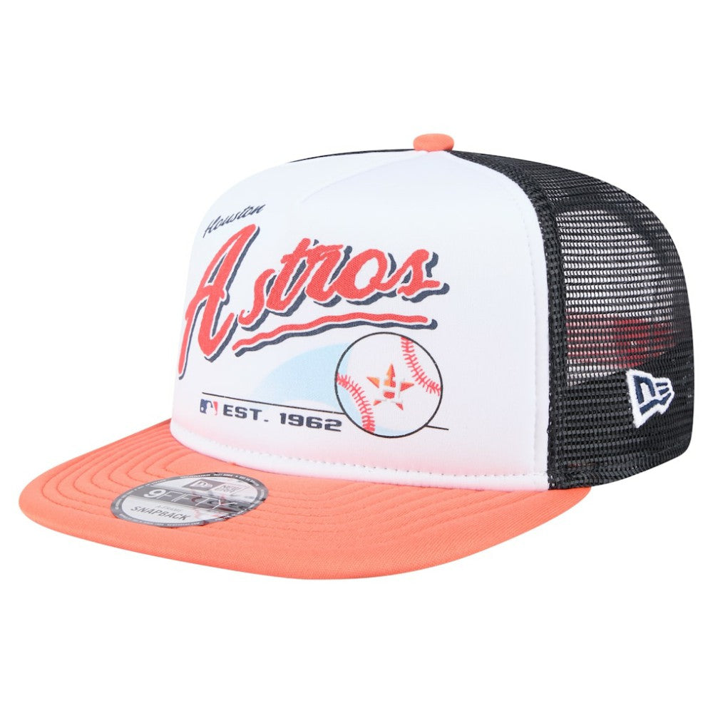 Houston Astros Retro Script Trucker 9FIFTY Snapback Hat White/Orange | New Era