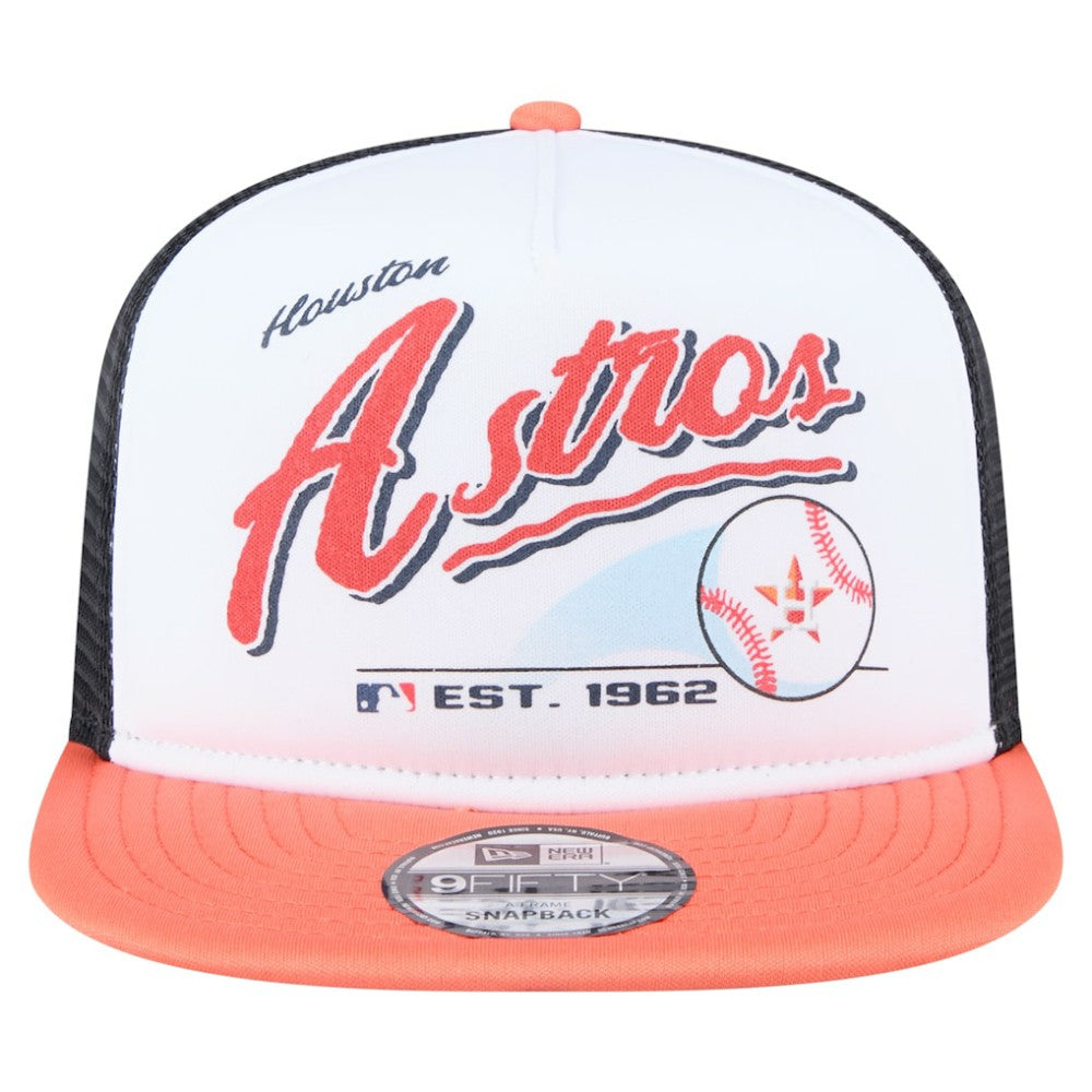 Houston Astros Retro Script Trucker 9FIFTY Snapback Hat White/Orange | New Era