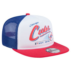 Chicago Cubs Retro Script Trucker 9FIFTY Snapback Hat White/Red | New Era