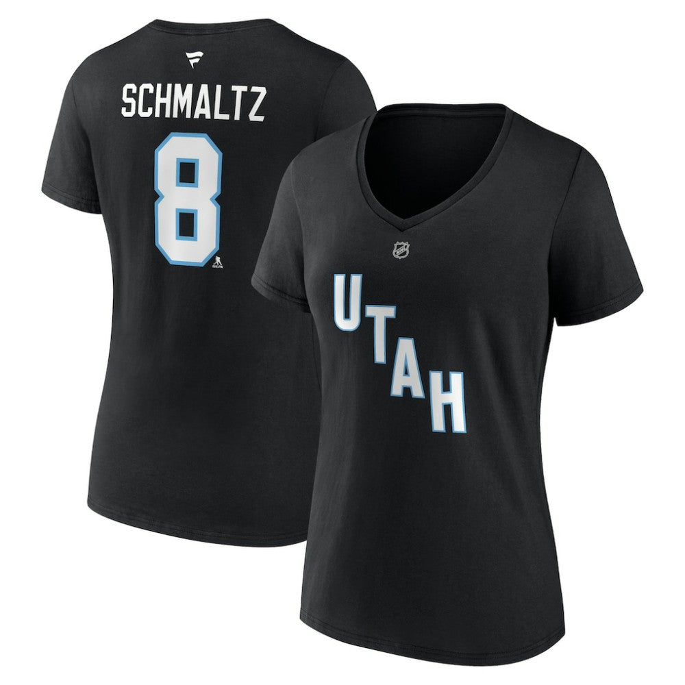 Nick Schmaltz Utah Mammoth Fanatics Women's Authentic Stack Name & Number V-Neck T-Shirt Black