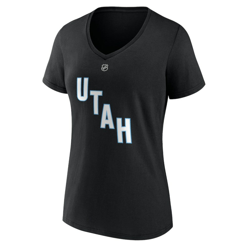 Nick Schmaltz Utah Mammoth Fanatics Women's Authentic Stack Name & Number V-Neck T-Shirt Black