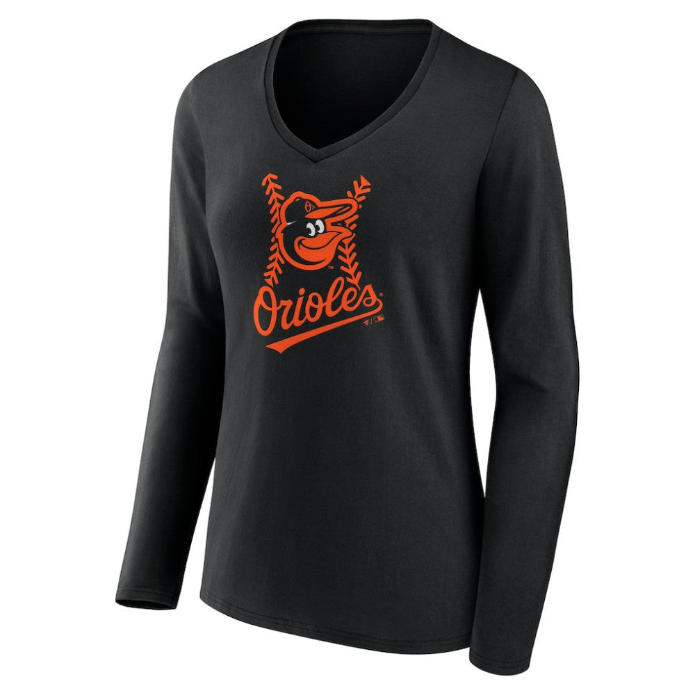 Baltimore Orioles Women's Fastball Long Sleeve V-Neck T-Shirt Black