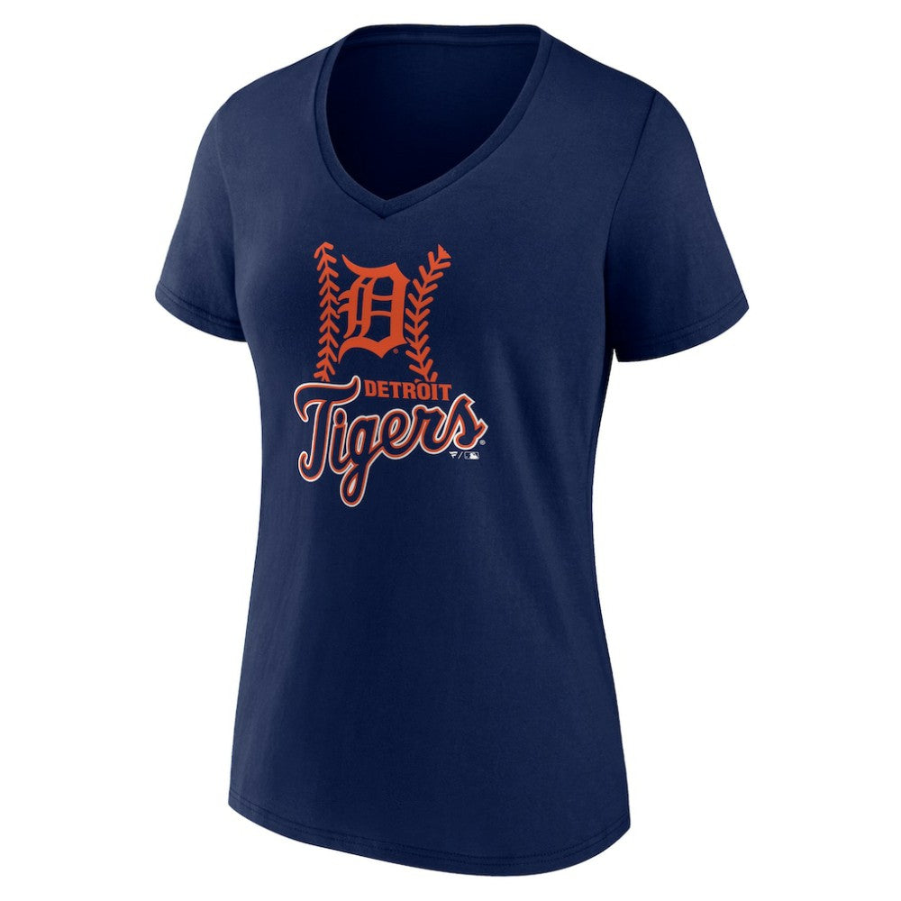 Detroit Tigers Women's Fastball V-Neck T-Shirt Navy