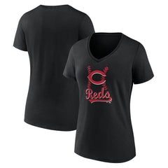 Cincinnati Reds Women's Fastball V-Neck T-Shirt Black