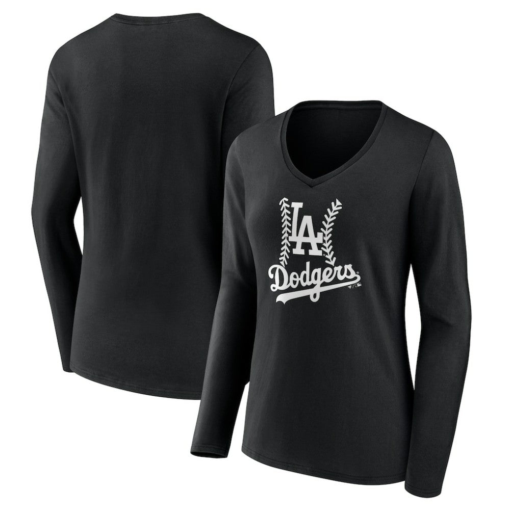 Los Angeles Dodgers Women's Fastball Long Sleeve V-Neck T-Shirt Black