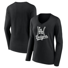 Los Angeles Dodgers Women's Fastball Long Sleeve V-Neck T-Shirt Black