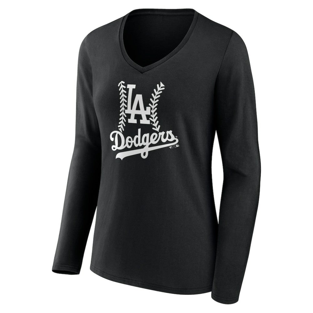 Los Angeles Dodgers Women's Fastball Long Sleeve V-Neck T-Shirt Black