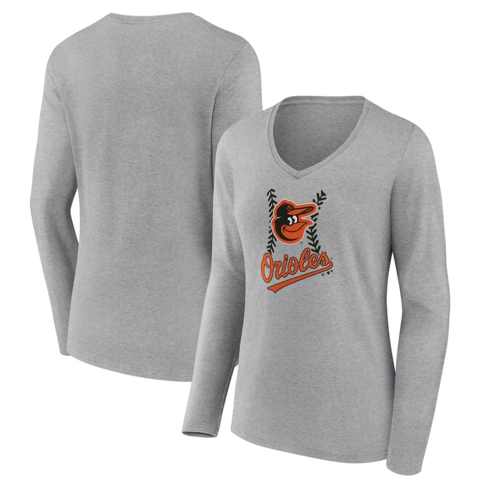 Baltimore Orioles Women's Fastball Long Sleeve V-Neck T-Shirt Gray