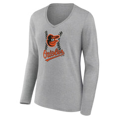 Baltimore Orioles Women's Fastball Long Sleeve V-Neck T-Shirt Gray