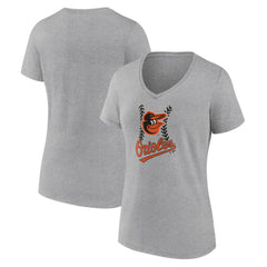 Baltimore Orioles Women's Fastball V-Neck T-Shirt Gray